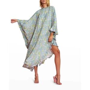 Cynthia Rowley Tulum Blue Floral Lemon Caftan Dress One Size S M L
